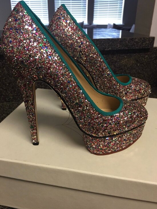 Charlotte Olympia Shoes - Charlotte Olympia Silver Glitter Priscilla Platform Pumps